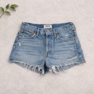 Agolde Light Blue Distressed Denim Jean Shorts